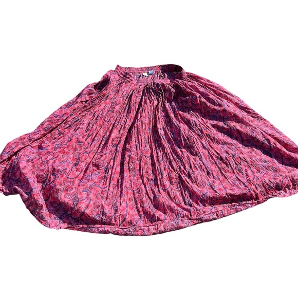 Vintage Paisley Floral Indian Cotton Pink Purple Boho Maxi Broomstick Skirt - Picture 5 of 6